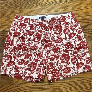 Lands' End Red and White Floral Women Shorts